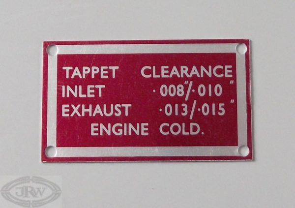 Tappet clearance label metal