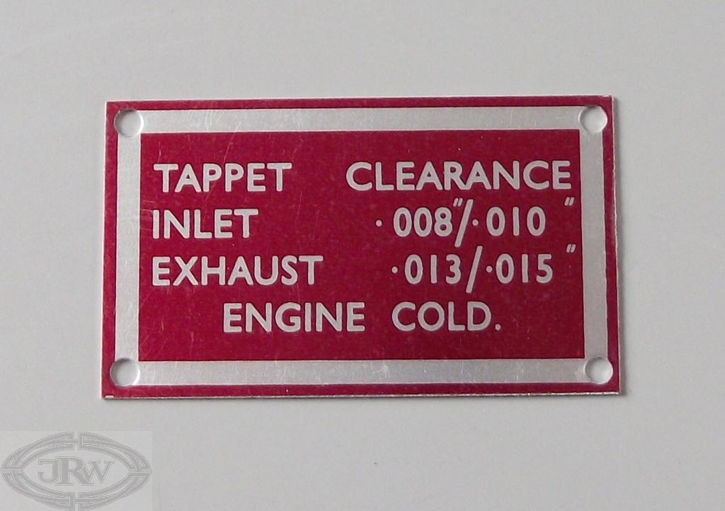 Tappet clearance label metal